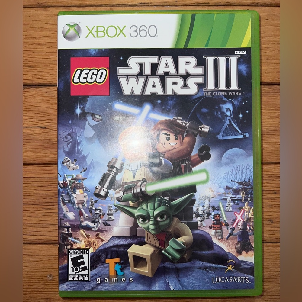 LEGO Star Wars III: The Clone Wars on Xbox 360 video game disc